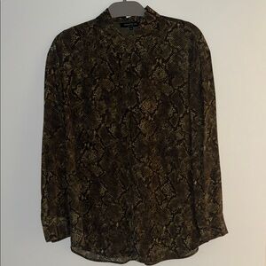 Lafayette 148 New York Dark Green Snake Print Silk Blouse